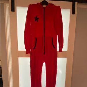 CCR BRAND ORIGINAL ONESIE Jumper Jumpsuit red size small zipper hood AWESOME
